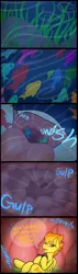 Size: 361x1280 | Tagged: suggestive, artist:noblebrony317, derpibooru import, spitfire, oc, oc:tidal reef, fish, comic, endosoma, handheld, image, jpeg, non-fatal vore, offscreen character, pov, seaweed, stomach, stomach acid, swallow, throat, underwater, video game, vore, water