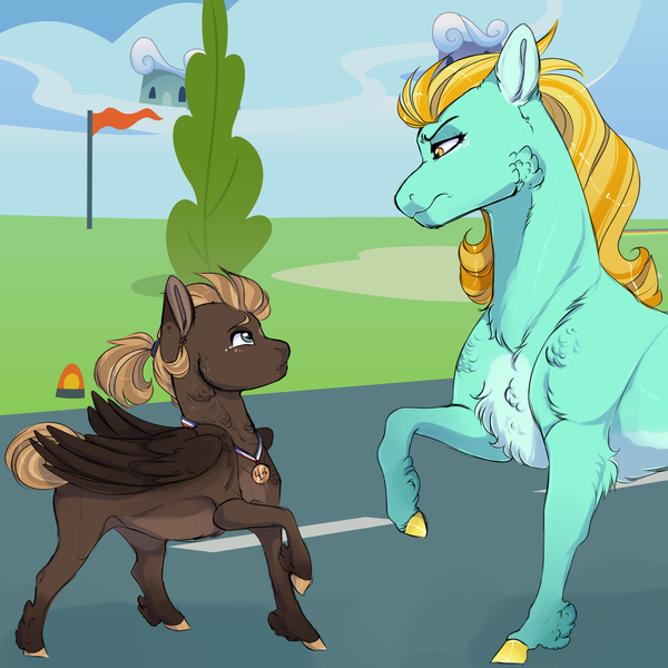 Size: 1920x1920 | Tagged: safe, artist:glorymoon, derpibooru import, lightning dust, oc, oc:electric storm, pegasus, pony, colt, image, jpeg, male, offspring, parent:dumbbell, parent:lightning dust, parents:lightningbell