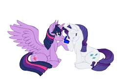 Size: 3544x2304 | Tagged: safe, artist:da_space_kase, artist:katsaka, artist:spacekase, derpibooru import, rarity, twilight sparkle, twilight sparkle (alicorn), alicorn, pony, unicorn, bisexual, crying, engagement, fanart, female, high res, image, lesbian, mare, my little pony, png, rarilight, shipping