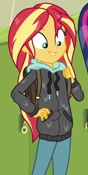 Size: 353x696 | Tagged: safe, derpibooru import, screencap, sci-twi, sunset shimmer, twilight sparkle, eqg summertime shorts, equestria girls, monday blues, cropped, image, png, solo focus, wet hair