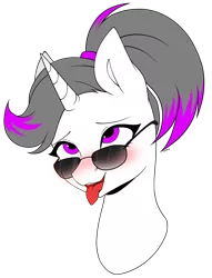 Size: 3659x4794 | Tagged: suggestive, artist:torihime, derpibooru import, oc, oc:hazel radiate, unofficial characters only, pony, unicorn, ahegao, aviator glasses, blushing, bust, colored, eyebrows, eyelashes, eyes rolling back, female, flat colors, highlights, horn, image, mare, nostrils, open mouth, png, ponytail, portrait, simple background, solo, solo female, sunglasses, tongue out, transparent background, unicorn oc