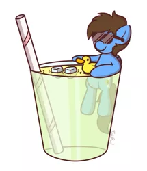 Size: 607x705 | Tagged: safe, artist:techreel, derpibooru import, oc, oc:pegasusgamer, unofficial characters only, bird, duck, pegasus, drink, image, juice, lemonade, png, straw, sunglasses, wings