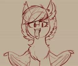 Size: 4095x3492 | Tagged: safe, artist:yoditax, derpibooru import, oc, oc:jellybean, unofficial characters only, bat pony, bat pony oc, bat wings, chest fluff, female, image, jpeg, monochrome, piercing, simple background, solo, tongue out, tongue piercing, wings