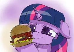 Size: 1571x1093 | Tagged: safe, artist:anonymous, ponerpics import, twilight sparkle, ponified, condiment pony, food pony, goo, goo pony, ketchup pony, object pony, original species, pony, unicorn, burger, condiment, drawthread, droopy ears, female, food, frown, hamburger, image, ketchup, png, sauce, stare