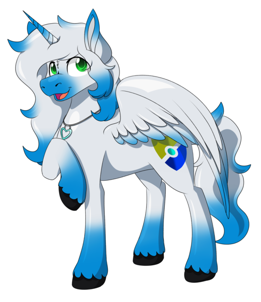 Size: 2379x2757 | Tagged: safe, artist:rokosmith26, derpibooru import, oc, oc:skyduster, unofficial characters only, alicorn, pony, alicorn oc, colored hooves, colored wings, commission, cutie mark, gradient hooves, gradient horn, gradient mane, gradient wings, horn, image, jewelry, looking up, male, necklace, one hoof raised, open mouth, png, shiny, shiny mane, shiny skin, simple background, smiling, solo, spread wings, stallion, standing, transparent background, unshorn fetlocks, wings