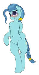 Size: 1000x1900 | Tagged: safe, artist:ponynamedmixtape, derpibooru import, petunia paleo, pony, the last problem, belly button, bipedal, blushing, braided tail, chest fluff, female, image, older, older petunia paleo, png, simple background, solo, transparent background