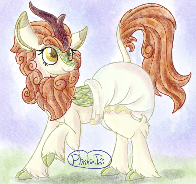 Size: 1700x1600 | Tagged: suggestive, artist:plinkie_poi, derpibooru import, autumn blaze, kirin, diaper, diaper fetish, fetish, image, non-baby in diaper, png, poofy diaper, solo