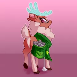 Size: 4000x4000 | Tagged: safe, artist:witchtaunter, derpibooru import, cashmere (tfh), deer, them's fightin' herds, bag, butt, chest fluff, clothes, commission, community related, food, gradient background, high res, image, plot, png, saddle bag, salt, scarf, solo
