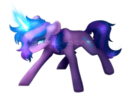 Size: 2258x1710 | Tagged: safe, artist:maxxacure, derpibooru import, oc, oc:stellar trace, unofficial characters only, pony, unicorn, battle stance, commission, cutie mark, female, female focus, horn, image, magic, neutron star, png, pulsar, simple background, solo, solo focus, transparent background