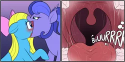 Size: 2450x1218 | Tagged: suggestive, artist:swiftsketchpone, derpibooru import, oc, oc:cuteamena, oc:sugar rush, bat pony, pony, burp, drool, gullet, image, mawshot, open mouth, png, uvula, vore