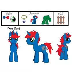 Size: 900x900 | Tagged: safe, artist:ry-bluepony1, derpibooru import, oc, oc:train track, unofficial characters only, unicorn, clothes, colors, cutie mark, eye color, hoodie, image, jewelry, necklace, peace suit, png, reference sheet