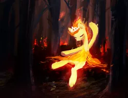 Size: 2127x1631 | Tagged: safe, artist:tiffortat, unofficial characters only, earth pony, elemental pony, fire pony, pony, ballerina, bootleg, bootleg pony, dancing, drawthread, female, forest, forest fire, image, jewelry, mare, png, solo, tiara, tree