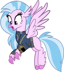 Size: 765x860 | Tagged: safe, artist:crystalmagic6, artist:ponygamer2020, derpibooru import, silverstream, classical hippogriff, hippogriff, fallout equestria, school daze, claws, clothes, cute, diastreamies, fallout, female, flying, full body, happy, image, jewelry, jumpsuit, necklace, open mouth, pipboy, png, simple background, smiling, solo, spread wings, transparent background, vault suit, vector, wings