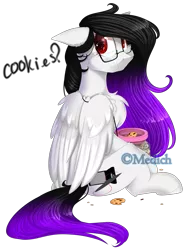 Size: 2015x2687 | Tagged: safe, artist:mediasmile666, derpibooru import, oc, unofficial characters only, pegasus, pony, chest fluff, cookie, female, floppy ears, food, high res, image, looking at you, looking back, looking back at you, mare, pegasus oc, png, simple background, sitting, solo, transparent background, wings