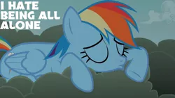 Size: 1280x720 | Tagged: safe, derpibooru import, edit, edited screencap, editor:quoterific, screencap, rainbow dash, pegasus, pony, the mysterious mare do well, cloud, eyes closed, female, image, jpeg, mare, solo
