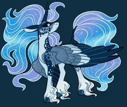Size: 2600x2200 | Tagged: safe, artist:loryska, derpibooru import, oc, alicorn, pony, colored wings, female, image, magical lesbian spawn, mare, multicolored wings, offspring, parent:nightmare moon, parent:rarity, parents:nightrarity, png, solo, unshorn fetlocks, wings