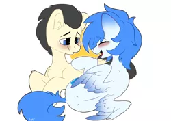 Size: 7017x4961 | Tagged: safe, artist:avery-valentine, derpibooru import, oc, oc:alex, oc:polar restar, unofficial characters only, pegasus, blushing, commission, female, image, jpeg, lying down, male, not shipping, smiling, ych result
