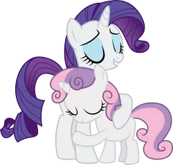 Size: 3155x3000 | Tagged: safe, artist:cloudyglow, derpibooru import, rarity, sweetie belle, pony, unicorn, for whom the sweetie belle toils, duo, duo female, eyes closed, female, hug, image, png, sibling love, siblings, simple background, sisterly love, sisters, transparent background, vector