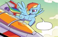 Size: 512x330 | Tagged: safe, artist:priscilla tramontano, derpibooru import, edit, idw, rainbow dash, pegasus, pony, robot, spoiler:comic, spoiler:the magic of cybertron02, cybertronian, decepticon, female, image, jpeg, mare, starscream, the magic of cybertron, transformers