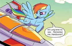 Size: 512x330 | Tagged: safe, derpibooru import, idw, rainbow dash, pegasus, pony, robot, cybertronian, decepticon, female, image, jpeg, mare, starscream, the magic of cybertron, transformers