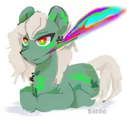 Size: 1207x1178 | Tagged: safe, artist:b4ddo, artist:miyuzkui, derpibooru import, oc, oc:datura, unofficial characters only, earth pony, pony, blood, female, image, lying down, mare, png, ponysona, rainbow blood, solo