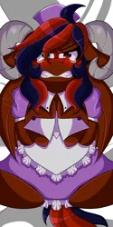 Size: 1024x2048 | Tagged: safe, artist:silvanadraws, derpibooru import, demon, demon pony, original species, angry, angry when cute, clothes, flustered, image, jpeg, lying down, maid, teary eyes