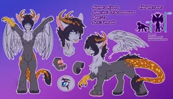 Size: 3500x2000 | Tagged: safe, artist:fkk, derpibooru import, oc, oc:kyoto, unofficial characters only, draconequus, bust, claws, commission, fangs, female, image, paws, png, portrait, reference, reference sheet, tongue out, wings