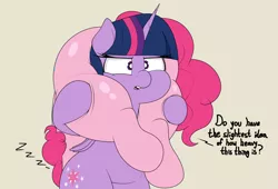 Size: 3252x2212 | Tagged: suggestive, artist:blitzyflair, derpibooru import, pinkie pie, twilight sparkle, twilight sparkle (alicorn), alicorn, earth pony, pony, balloonbutt, butt, carrying, dialogue, image, jpeg, onomatopoeia, sleeping, sound effects, zzz