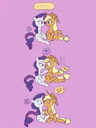 Size: 1620x2160 | Tagged: safe, artist:haibaratomoe, derpibooru import, applejack, rarity, earth pony, pony, unicorn, ..., bedroom eyes, blushing, comic, exclamation point, eyes closed, female, flirting, heart, holding hooves, hoof on shoulder, image, jpeg, kissing, lesbian, looking at each other, looking into each others eyes, question mark, rarijack, shipping, sitting, speech bubble, sweat, sweatdrops, wide eyes