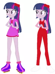 Size: 423x569 | Tagged: safe, artist:selenaede, artist:user15432, derpibooru import, twilight sparkle, twilight sparkle (alicorn), alicorn, human, equestria girls, barely eqg related, base used, bow, cat ears, cat tail, clothes, crossover, dress, hair bow, hello kitty, hello kitty (character), image, kitty white, overalls, png, purple dress, red bow, roller skates, rollerblades, sanrio, shirt, tara strong, undershirt, voice actor