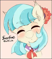 Size: 2247x2522 | Tagged: safe, artist:freefraq, derpibooru import, coco pommel, earth pony, blushing, cheek fluff, cocobetes, collar, cravat, cute, flower, flower in hair, happy, image, png, smiling