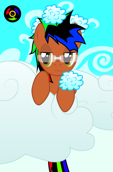 Size: 1973x2997 | Tagged: safe, artist:kyoshyu, derpibooru import, oc, oc:bucolique, pegasus, pony, cloud, glasses, image, male, png, solo, stallion