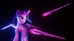 Size: 3840x2160 | Tagged: safe, artist:valiant studios, derpibooru import, twilight sparkle, alicorn, pony, 3d, angry, blender, chopsticks, dimensional shift, energy sword, image, platform, png, sword, weapon