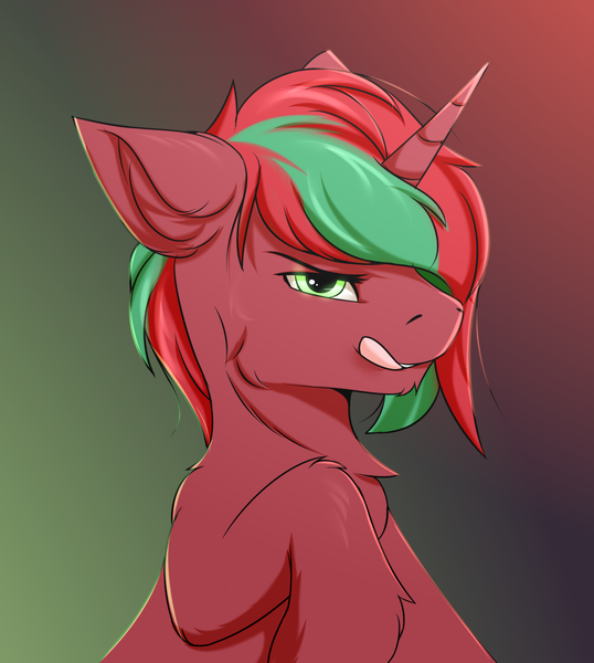 Size: 1297x1446 | Tagged: safe, artist:snowstormbat, derpibooru import, oc, oc:ambrosia firehoof, pony, unicorn, bust, gradient background, image, male, my little pony, png, portrait, solo, stallion, tongue out