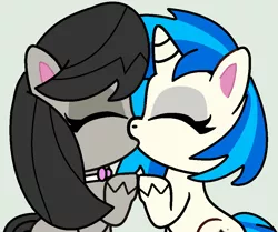 Size: 956x798 | Tagged: safe, artist:grapefruitfacebases, artist:jadethepegasus, derpibooru import, octavia melody, vinyl scratch, earth pony, pony, unicorn, my little pony: pony life, base used, bowtie, duo, duo female, eyes closed, female, g4 to g4.5, gray background, holding hooves, image, kissing, lesbian, mare, png, raised hoof, scratchtavia, shipping, simple background