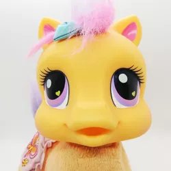 Size: 886x886 | Tagged: safe, derpibooru import, scootaloo (g3), earth pony, pony, baby, baby pony, duckface, female, filly, foal, g3, image, irl, jpeg, nightmare fuel, photo, so soft, solo, toy