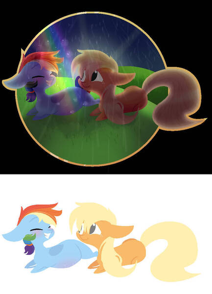 Size: 759x1052 | Tagged: safe, artist:glorymoon, derpibooru import, applejack, rainbow dash, earth pony, pegasus, pony, appledash, female, image, jpeg, lesbian, mare, pregnant, shipping