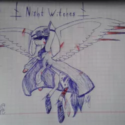 Size: 1080x1080 | Tagged: safe, artist:shards_of_black_glass, derpibooru import, ponified, pegasus, pony, blood, clothes, coat, female, flying, graph paper, image, jpeg, mare, soldier, traditional art, world war ii