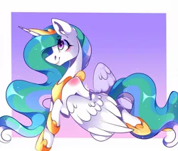 Size: 1080x915 | Tagged: safe, artist:tessa_key_, derpibooru import, princess celestia, alicorn, pony, abstract background, female, hoof shoes, horn, image, jewelry, jpeg, mare, peytral, signature, smiling, solo, tiara, wings