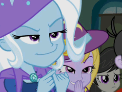 Size: 960x720 | Tagged: suggestive, derpibooru import, lavender lace, octavia melody, ringo, trixie, equestria girls, animated, female, gif, image, male, offscreen character, pinky finger, small penis humiliation, solo focus