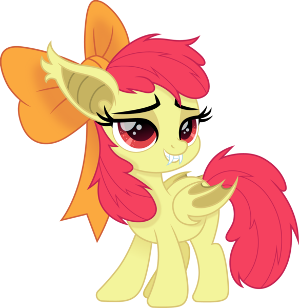 Size: 1280x1317 | Tagged: safe, artist:cloudyglow, derpibooru import, apple bloom, bat pony, pony, bat ponified, bloombat, female, filly, image, png, race swap, solo, vector