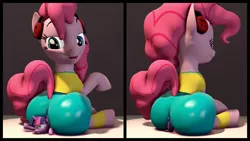 Size: 4320x2430 | Tagged: suggestive, artist:optica, derpibooru import, pinkie pie, twilight sparkle, alicorn, earth pony, balloonbutt, butt, faceful of ass, facesitting, female, femdom, femsub, headphones, image, lesbian, looking down, lucky girl, pinkiedom, png, shipping, sitting, sitting on, sitting on person, sitting on pony, size difference, smiling, submissive, trainers, twinkie, twisub