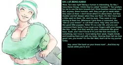 Size: 1666x889 | Tagged: suggestive, artist:maarthul, banned from derpibooru, edit, editor:ladylacie13, lyra heartstrings, oc, oc:anon, human, amazon, big breasts, boob smothering, boob squish, breasts, busty lyra heartstrings, cleavage, female, femdom, huge breasts, humanized, hypnosis, hypnosis edit, image, male, manip, midriff, png, size difference, smaller male, smothering, spiral, straight, swirly eyes, text