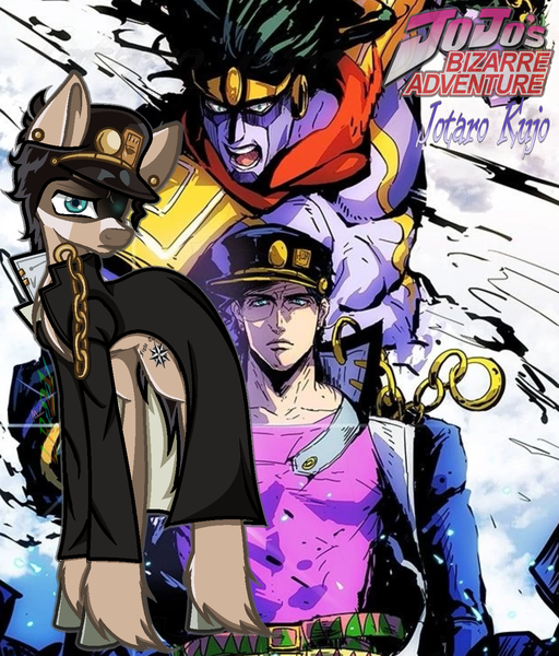 Size: 1204x1412 | Tagged: safe, artist:lisarasik21, derpibooru import, pony, cap, chains, clothes, hat, image, jacket, jojo's bizarre adventure, jotaro kujo, png, shirt, star platinum, stardust crusaders