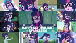 Size: 1280x721 | Tagged: safe, derpibooru import, edit, edited screencap, editor:quoterific, screencap, sci-twi, twilight sparkle, dance magic, do it for the ponygram!, eqg summertime shorts, equestria girls, equestria girls series, forgotten friendship, i'm on a yacht, mad twience, my little shop of horrors, school of rock, spring breakdown, stressed in show, stressed in show: fluttershy, sunset's backstage pass!, text support, text support: rarity, the finals countdown, twilight under the stars, spoiler:eqg series (season 2), spoiler:eqg specials, ^^, bowtie, cute, dance magic (song), eyes closed, female, geode of telekinesis, glasses, image, jewelry, magical geodes, microphone, microphone stand, necklace, open mouth, png, ponied up, ponytail, singing, sleeveless, smiling, smug, smuglight sparkle, solo, twiabetes, wings