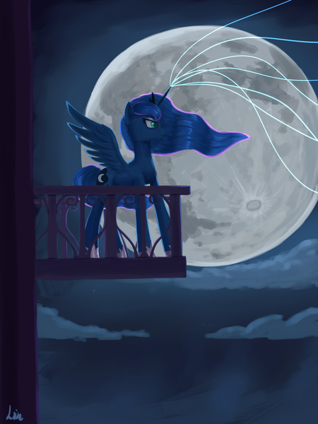 Size: 3543x4724 | Tagged: safe, artist:lin feng, derpibooru import, princess luna, alicorn, pony, image, jpeg, moon