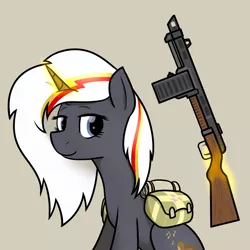 Size: 950x950 | Tagged: safe, artist:alexi148, derpibooru import, oc, oc:velvet remedy, unofficial characters only, pony, unicorn, fallout equestria, female, fluttershy medical saddlebag, gun, image, magic, mare, png, shotgun, solo, telekinesis, weapon