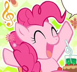 Size: 253x237 | Tagged: safe, derpibooru import, pinkie pie, cake, clef, drink, flower, food, image, jpeg, manga, music notes, pucchigumi