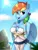 Size: 4234x5500 | Tagged: safe, artist:felixf, derpibooru import, rainbow dash, anthro, pegasus, breasts, busty rainbow dash, cleavage, ear piercing, earring, image, jewelry, open mouth, piercing, png, sexy, smiling, solo, stupid sexy rainbow dash, sun