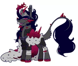 Size: 500x422 | Tagged: safe, alternate version, artist:goatpaste, derpibooru import, king sombra, pony, umbrum, unicorn, alternate design, cape, clothes, fangs, image, leonine tail, male, png, simple background, solo, stallion, twitterina design, white background